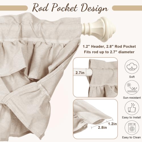 FUANGUI Ruffled Valance Curtain 42" W x 18" L Pleated Kitchen Valance - color: Beige, size: 42"W x 18"L (Pack of 1)