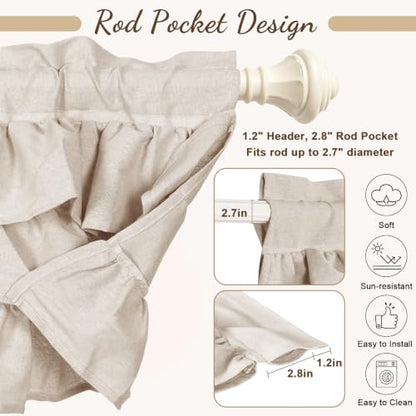 FUANGUI Ruffled Valance Curtain 42" W x 18" L Pleated Kitchen Valance - color: Beige, size: 42"W x 18"L (Pack of 1)