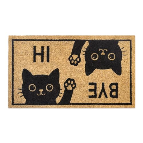 Funny Coir Door Mats Outside and Inside, Hi Bye Cat, 17 x 30 in - color: Hi Bye Cat
