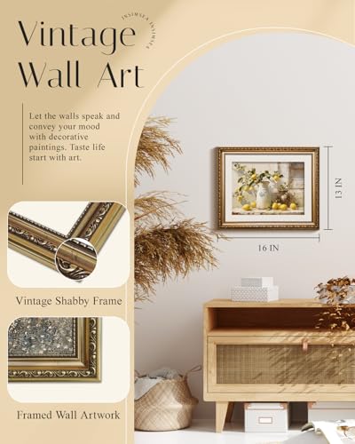 InSimSea Gold Framed Wall Art, Yellow Lemon Print, 13x16inch - color: Lemon Branch, size: 16"L x 13"W