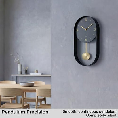 Driini Modern Pendulum Wall Clock – Small Vertical Design in Black and Gold - color: 1. Black