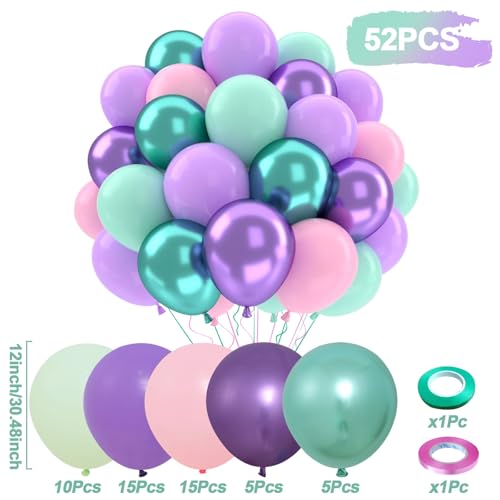 Patimate Mermaid Pink Green Purple Latex Party Balloons Set 50 pcs 12 inch - color: Mermaid