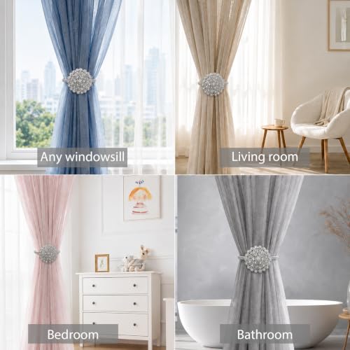 Magnetic Tiebacks for Curtain 2 Pack,Crystal Flower Holdback - color: Silver