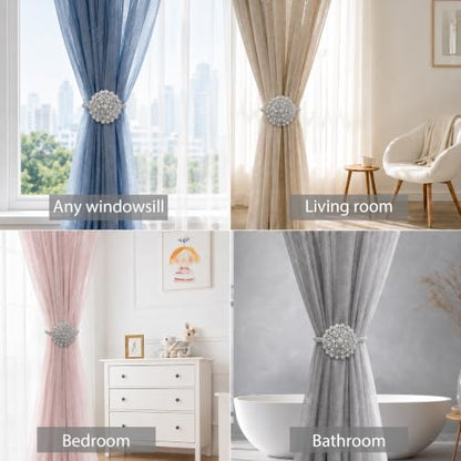 Magnetic Tiebacks for Curtain 2 Pack,Crystal Flower Holdback - color: Silver