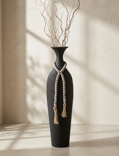Sziqiqi Black Tall Floor Vase, Metal Floor Decor with Bead String for Home - color: Black
