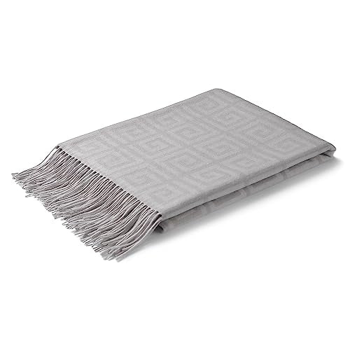 CUDDLE DREAMS Premium Cashmere Throw Blanket with Fringe (Greek Key) - color: Greek Key