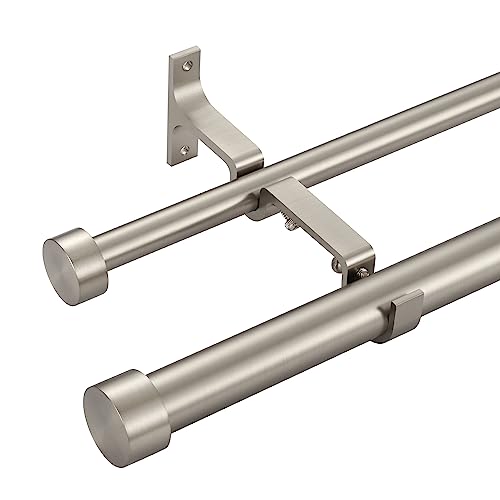 Double Curtain Rods for Windows 36-72 Inches, 1'' Front and 5/8''Back Double Drapery Rods with Premium Aluminum Brackets and End Cap Finials, Adjustable Brushed Nickel Double Window Curtain Rod - color: Brushed Nickel, size: 36-72"