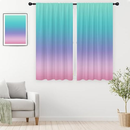 Teal Pink Curtains, Ombre, 2 Panels, 42" W x 63" L, Rod Pocket - color: Teal Pink, size: 42"W x 63"L (Pack of 2)