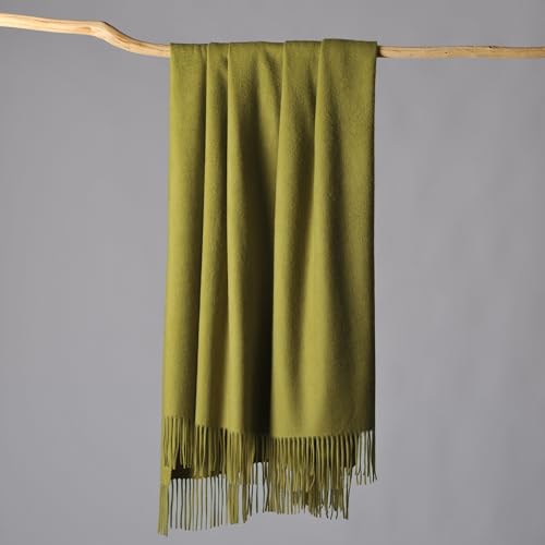 CUDDLE DREAMS Premium Cashmere Throw Blanket with Fringe (Bamboo Green) - color: Bamboo Green