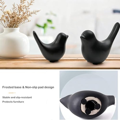 2 Pcs Small Birds Statues Home Decor Ceramic Black Bird Figurines - color: 2 Pcs Blackbirds