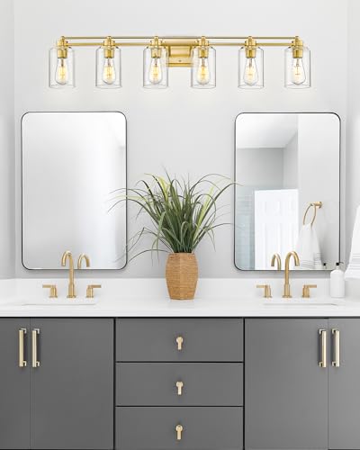 HWH 6-Light Bathroom Vanity Light, Brushed Gold, Modern, 5HLT63B-6W BG - color: Brushed Brass, size: 6 Lights