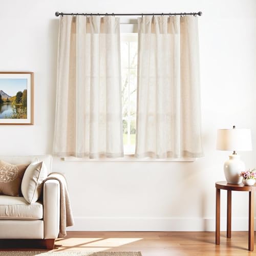 jinchan Linen Curtains Light Filtering Back Tab 50x63 Inch 2 Panels Beige - color: *Ecru, size: 50"W x 63"L (Pack of 2)
