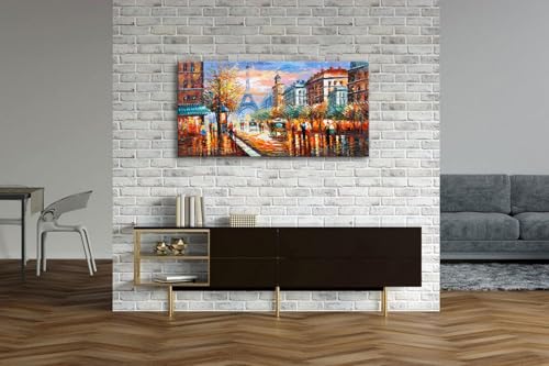 Alenoss Modern Oil Paintings Paris Eiffel Tower Landscape Wall Art 48x24 Inches - color: AL-B94