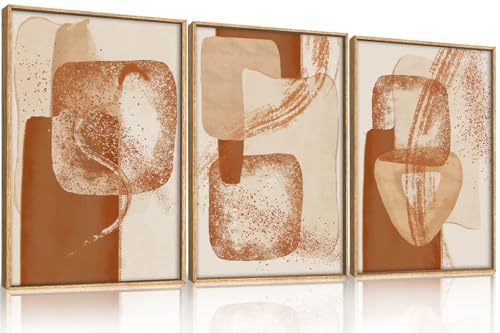 Celestdeco Neutral Orange Abstract Framed Canvas Wall Art Set-24"x36"x3 - color: Abstract Beige Wall Art, size: 24"L x 36"W