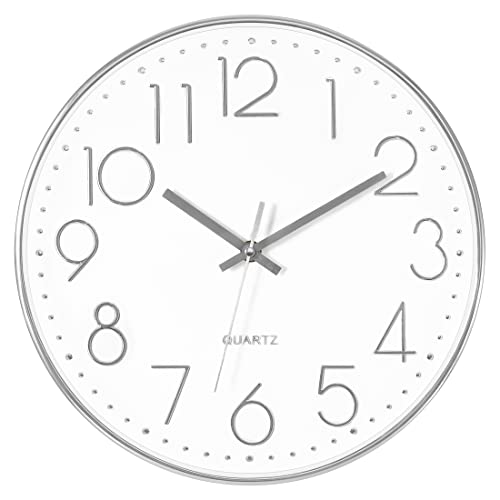 Foxtop 대형 35.6cm(14인치) 벽시계 무소음 배터리 작동 시계, 실버 - color: 실버, size: 14인치