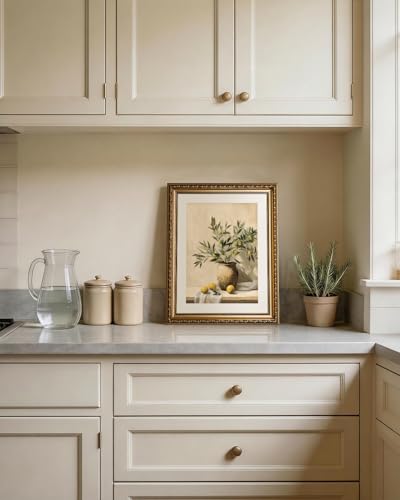 VIYYIEA Gold Framed Olive Branch Canvas Wall Art Mediterranean, 13×16 Inch - color: Olive Branch Still Life, size: 16"L x 13"W
