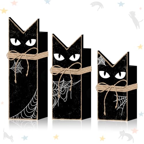 Britimes Halloween Black Cat Tray Decor, 3 Pack, Wooden - style: Black Cat