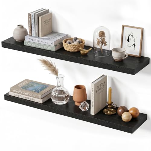 Floating Shelves for Wall, 32 Inch Wall Mounted Storage and Display for Living Room, Bedroom, Kitchen, Bathroom Set of 2 Black - color: Black, size: 32 Inch