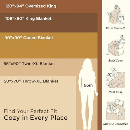 Bedsure 100% Cotton Blanket, Herringbone Weave, Oversized King, Light Brown - color: 00 - Light Brown, size: Oversized King