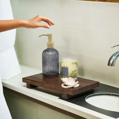 (9x6 Inch,Brown) Wood Riser Soap Tray, Rustic Wood Pedestal Stand Tray Farmhouse Kitchen Counter Decor Bathroom Soap Dish Holder for Sink,Vanity,Plant,Bottles, Candles Display - style: 9x6 wooden riser