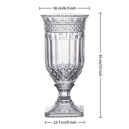 Joeyan 13" Glass Urn Vase,Tall Centerpiece with Ripple Diamond Pattern