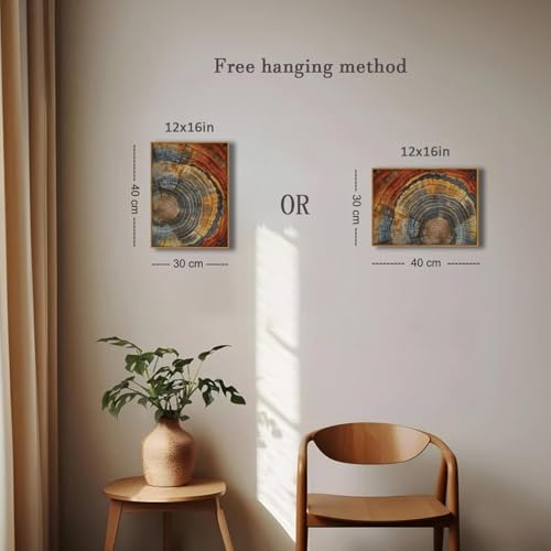 BingruiArt Faux Wood Tree Ring 03 Canvas Wall Art 12x16 Framed - color: Tree Ring - 03, size: 24"L x 16"W