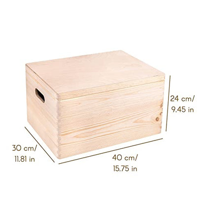 Creative Deco XXL Large Plain Wooden Box Storage with Hinged Lid - color: Beige, size: XXL | Handles