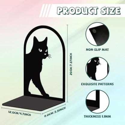 Peacoblue 5.3"x4.3"x7.9" Metal Bookends, Heavy Duty Book Ends for Shelves - style: Cute Cat