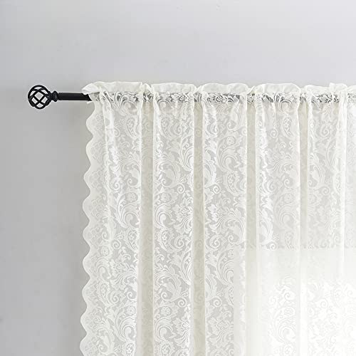 ALIGOGO Ivory Lace Curtains 63 Inch Length - Vintage Floral Cream Sheer Curtains for Bedroom Nursery 2 Panels, Rod Pocket Privacy Off White Window Treatments with Scalloped Edges, 52 x 63 Inch - color: Ivory, size: 52"W x 63"L (Pack of 2)