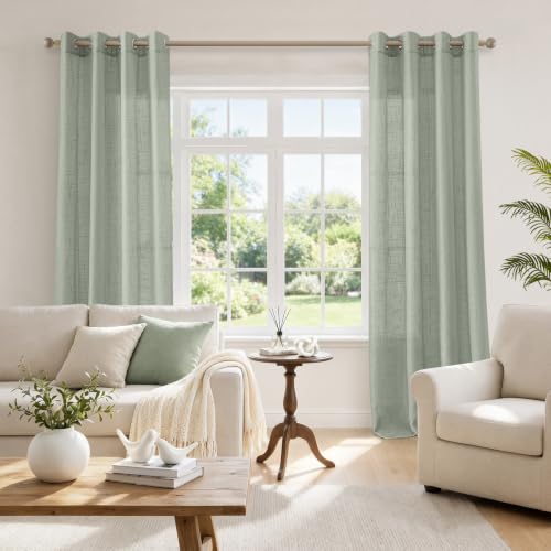 HOMEIDEAS Sage Green Linen Textured Sheer Curtains, 52 X 84 Inch, 2 Panels - color: Sage Green, size: 52"W x 84"L (Pack of 2)