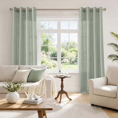 HOMEIDEAS Sage Green Linen Textured Sheer Curtains, 52 X 108 Inch,2 Panels - color: Sage Green, size: 52"W x 108"L (Pack of 2)