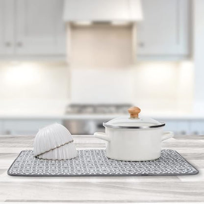 Dish Drying Mat for Kitchen Counter,Machine Washable Matt(Grey) - color: Double Pattern 2P 24*18