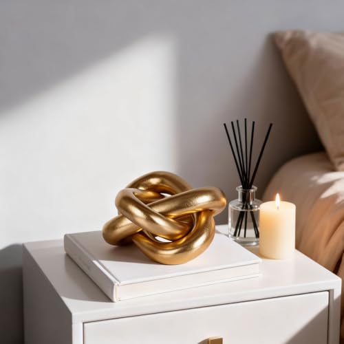 Gold Knot Decor for Coffee Table, Decorative Knot Sculpture Resin Chain Link, Gold Coffee Table Decor Modern Shelf Decor for Living Room, Fireplace Mantel, Entryway Table, Bookshelf Office Desk Accent