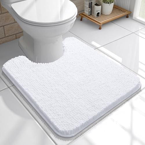 OLANLY Toilet Rugs U-Shaped 20x20, Soft Absorbent Chenille Contour Rugs - color: White, size: 20" X 20" Contour Rug