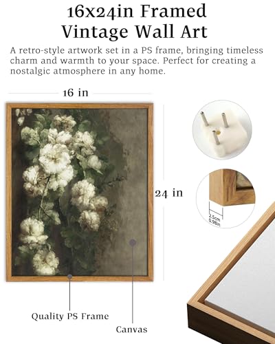 UPWOIGH Margaretha Roosenboom Roses Framed Wall Art, 16 x 24 Inch - color: White Roses, size: 24"L x 16"W