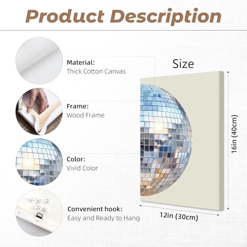 Baccone Disco Ball Wall Art Aesthetic Preppy Canvas Wall Decor Disco Ball Poster Funky Wall Art Trendy Prints Retro Art Girly Pictures for Living Room Bedroom 12x16 Inch Wrapped Canvas Set of 2 - color: Disco Ball Prints, size: 12x16 Inch Wrapped Canvas