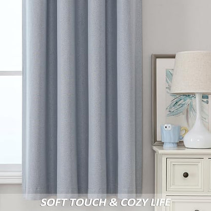 THOOO 100% Blackout Curtains Natural Linen Textured Blackout Curtains 63 Inch Length for Bedroom Living Room Nursery, Farmhouse Thermal Insulated Grommet Curtains Room Darkening 2 Panels,Light Blue - color: Light Blue, size: 52"W x 63"L (Pack of 2)