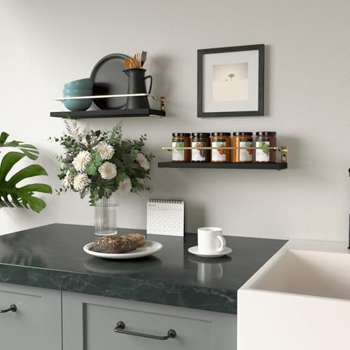 RICHER HOUSE Floating Shelves Bathroom, Small Wall Shelf Over Toilet 2 Set - color: Black & Gold