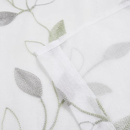 Bujasso Embroidered Leaf Sheer Curtains, Gray Green 38" Wx63 Lx2 - color: Gray Green, size: 38"W x 63"L (Pack of 2)