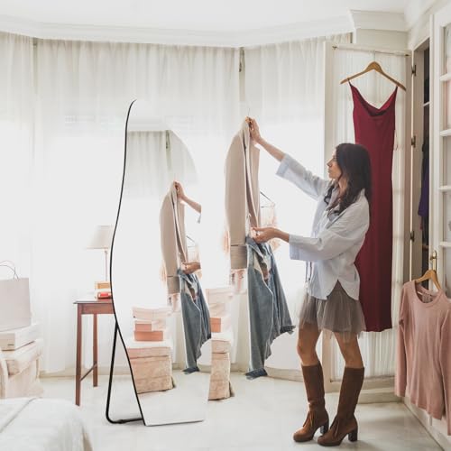 QDSSDECO Full Length Mirror Irregular Wavy Mirror with Stand, Frameless - color: Cloud With Bracket