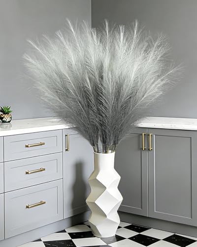 8 Pcs 35.4" Grey Gradient Faux Pampas Grass, Tall Pampas Grass Vase Filler - color: Grey, size: 35.4inch-8Pcs