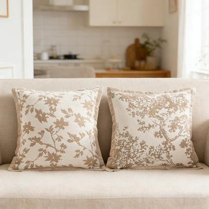 Maple Leaf Plant Pillow Cover for Couch Modern Style Pillow Covers Snow Neil Courtyard Home Pillow Cover 2-Pack Set for Living Room Sofa Bed, Flower Plant Style (Light Brown, 18 * 18 inch) - color: Leaf + Brach Light Brown