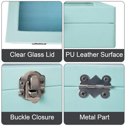 100 Slots Jewelry Ring Holder Box with Dust-proof Clear Glass Lid - color: Blue-100 rings