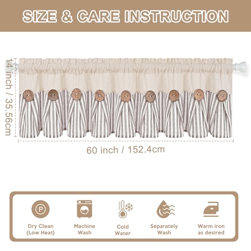 ASPMIZ Farmhouse Valances for Windows, Beige+Brown, 60x14 Inches, 1 Panel - color: Beige&brown, size: 60"W x 14"L (Pack of 1)