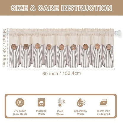 ASPMIZ Farmhouse Valances for Windows, Beige+Brown, 60x14 Inches, 1 Panel - color: Beige&brown, size: 60"W x 14"L (Pack of 1)