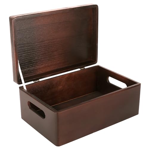 Creative Deco Large Brown Wooden Box Storage with Hinged Lid - color: Brown, size: L | Handles