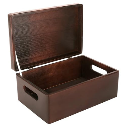Creative Deco Large Brown Wooden Box Storage with Hinged Lid - color: Brown, size: L | Handles