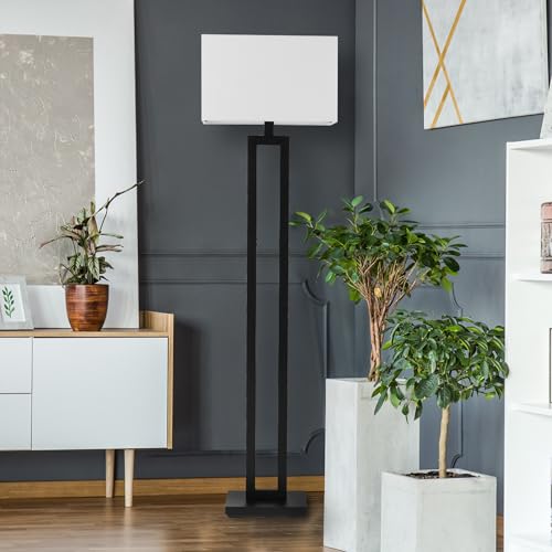 Globe Electric 58" Matte Black Floor Lamp with White Linen Shade - color: Matte Black, D'Alessio