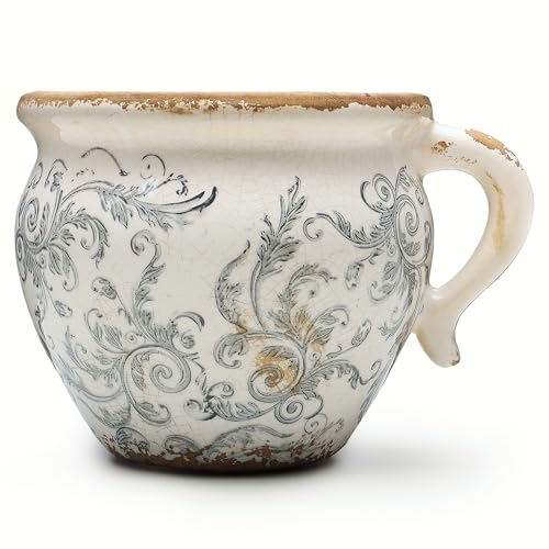 Rustic Container Planter Pot Tuscan Planter Vintage Flower Pot with Handle - color: Gray