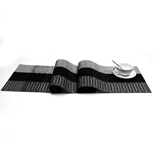 SHACOS Woven Vinyl Table Runner 12 x 54 inch PVC Runner for Dining Table Coffee Table Counter Wipe Clean Indoor Outdoor, Ombre Black and Gray - color: Ombre Black Gray, size: Table Runner 12 x 54 inch